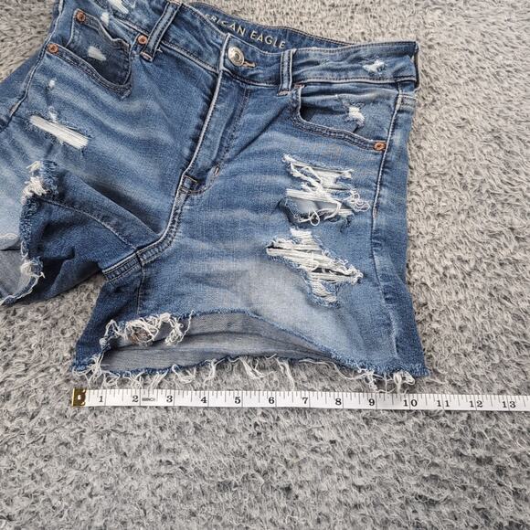 American Eagle Shorts Women 8 Blue Stretch Distressed Hi Rise Shortie Denim - Picture 7 of 8